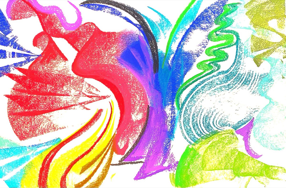 A colourful abstract oil pastel artwork